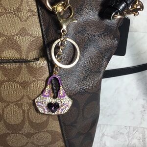 Purse Rhinestone Bag Charm, Gold Tone